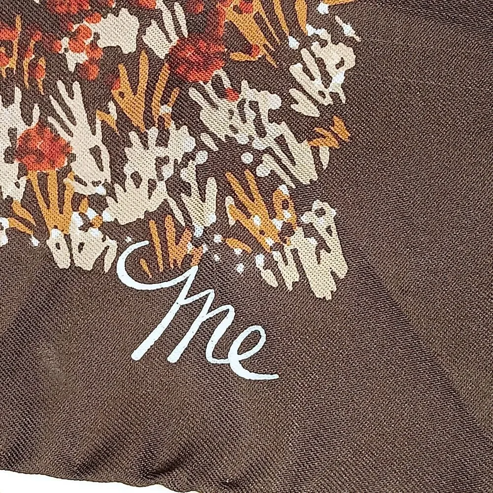 VTG Mr Emperor Square Scarf Brown Rust Tan Floral Botanical Abstract Italy 26x26 - Picture 3 of 13